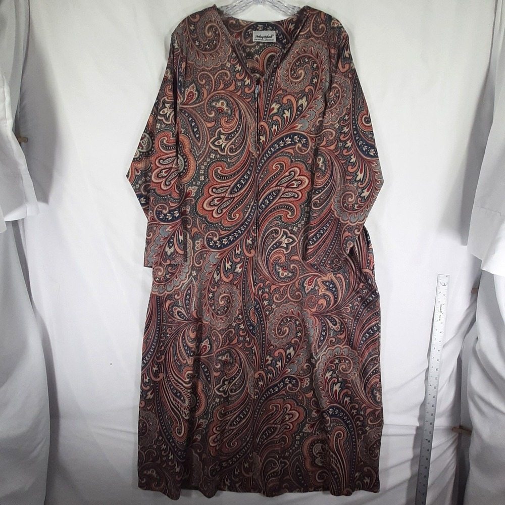 Anthony Richards Vintage Paisley Housecoat Lounger Zip Front‎ Robe Pockets 49in